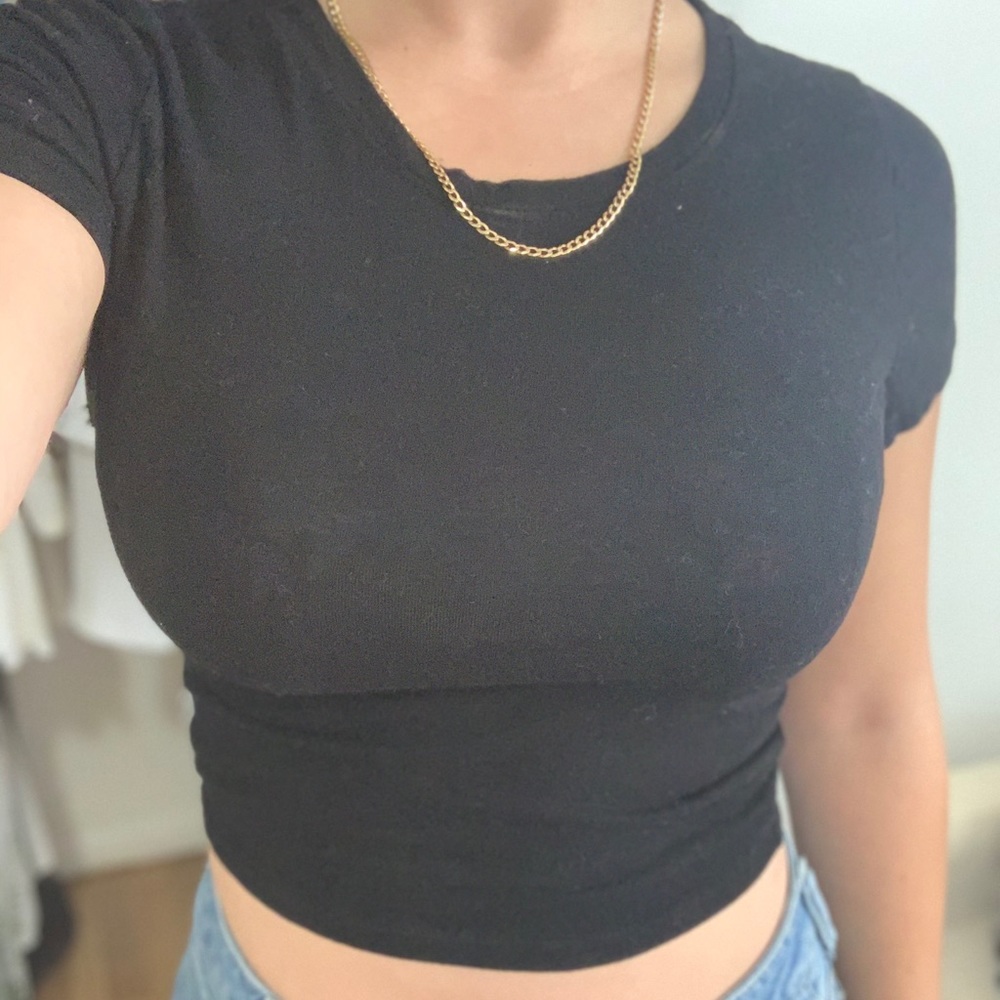 Women black crop top basic t shirt